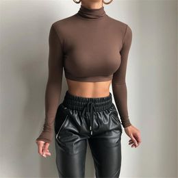 NEW Designer Long Sleeve Shirt Women Fall Solid Sweatshirt Sexy Turtleneck Crop Top Streetwear Casual Pullover Top Bulk Wholesale Clothes 10117