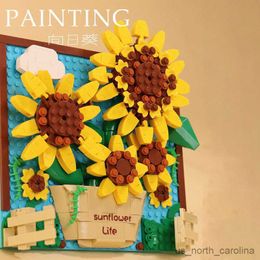 Blocks 542pcs Sunflower Building Blocks Flowers Bouquet Picture Frame Blocks Decoration Art Painting Kids Toys Gifts R230907