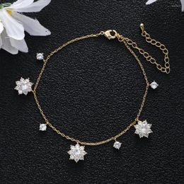 Anklets Luxury Sparkling Snowflake Flower Micro Pave Cubic Zirconia Chain Women Barefoot Sandals Anklet Fashion Foot Jewelry A004