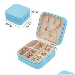 Watch Boxes Cases Portable Charm Jewelry Box Organizer Display Travel Case Button Leather Storage Zipper Jewelers Drop Delivery Watche Dhbgy
