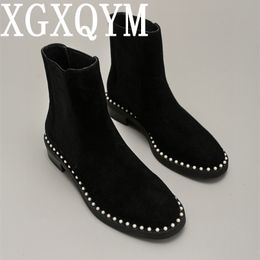 Boots Concise Black Chelsea Boot Woman Round Toe Slipon Flat Sole Comfort Ankle Solid Colour Real Leather Elastic Short 230907