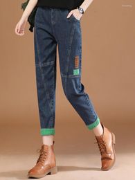 Women's Jeans HCXR Women 2023 Autumn Elastic Waist Patch Design Contrast Colour Splicing Streetwear Harem Pants