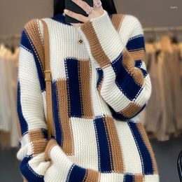 Women's Sweaters Cashmere Pullover Autumn/Winter Pure Wool Sweater Casual Plaid Knitwear Pull Turtleneck Ladies Tops Thickened Loose Blouse