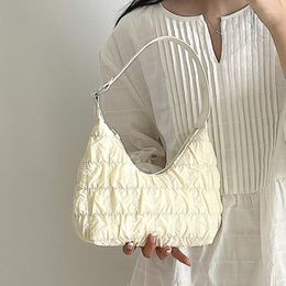 Evening Bags Simple Pleated Women's Beige Underarm Bag Sweet Hobos Tote Shoulder Elegant Female Clutch Purse Small Handbags