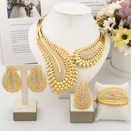 Wedding Jewelry Sets Italy Fashion Gold Color Jewelry Set For Women Angel Feather Necklace Bracelet Earrings Ring Set Beautiful Wedding Party Gift 230906