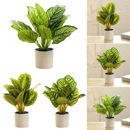 Decorative Flowers 1pcs Artificial Leaf Green Plant Potted Garden Party Plants Bright Color For Home Weddings Parties Offices Decoration