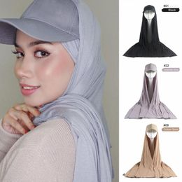 Ethnic Clothing Musilm Women Jersey Hijab With Base Ball Cap Summer Sports HIjabs Ready To Wear Instant Sport
