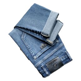 Men's Jeans Autumn Winter Men Slim Fit European American TBicon High-end Brand Small Straight Pants (201-216 Thin) F233-00