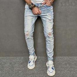 Men's Jeans Mens Slim Fit Ripped Denim Pants Straight Retro Cargo Hip Hop Street Style Skinny Autumn Harajuku