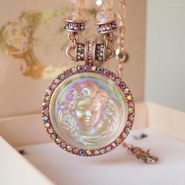 Pendant Necklaces Antique Pink Relief Dream Angel Crystal Folly