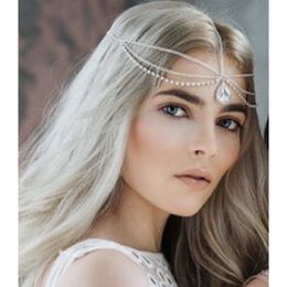 Crystal Forehead Eyebrows Head Jewelry European and American Bride's Forehead Chain Water Droplets Take The Lead Chain Princess Headgear