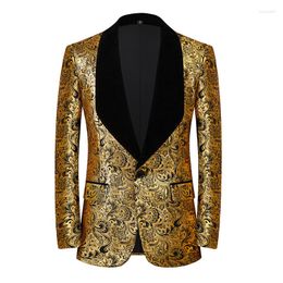 Men's Suits Paisley Bronzing Prom Dress Blazer Men 2023 Vintage British Style Shawl Lapel Slim Fit Suit Jacket Male Party Wedding