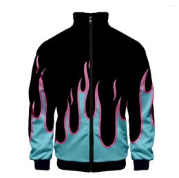 Men's Jackets Blue And Red Flame Sweatshirt 3D Stand Collar Zipper Jacket Men/Women Long Sleeve Streetwear Fashion Cosplay Clothes