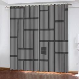 Curtain Customized Size Luxury Blackout 3D Window Curtains For Living Room Gery Geometry