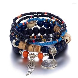 Strand Rice Beads Pendant Chain Bracelet Set Bohemia Multi Layer Colorful Handmade Bangle Jewelry For Women Wholesale Drop