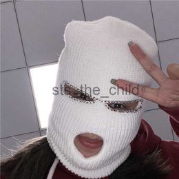 Beanie/Skull Caps Shining Diamond Balaclava Face Mask Women Pink Sport Knitted Fleece Ski Mask for Women Three Hole Hat Shiny Rhinestone x0907