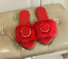 23SS New Slippers Mink Hair Slippers Fur Sexy Fashion Fuzz Flat Mule Luxury Brand Designer Dinner Party Women Slipper