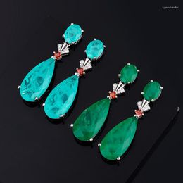 Dangle Earrings Q2023 Arrival Vintage 925 Silver Color Paraiba Tourmaline Emerald Exaggerated Big Water Drop Dangles Jewelry