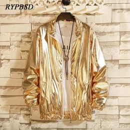 Men's Jackets Men Windbreaker Jacket Brand Nightclub Stage Singer Costume Streetwear Harajuku Hip Hop Coat Gold Silver Fashion Autumn Solid 230907