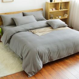 Bedding Sets Set Gray Duvet Cover Bed Solid Flat Sheet Bedclothes 3/4pcs Linen Nordic Home Textile For Single Double