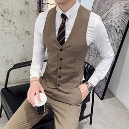 Men's Vests Suit Vest Men Wedding Groom Dress Fashion Classic Wait Coat For Luxury Business Casual Barber Work Male