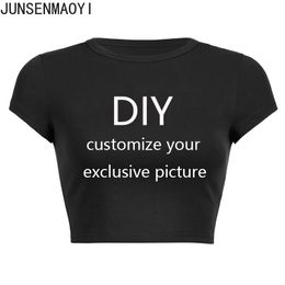 Women's TShirt Your Exclusive DIY Print Pattern Customise Summer Short Sleeve O Neck Solid Colour Cropped Navel Women Crop Tops Fashion 230906