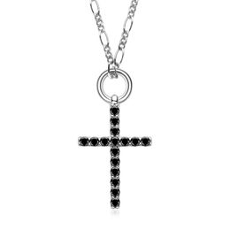 Amazon's new hip hop rock style cross Diamond necklace Men's 925 sterling silver black Moissanite necklace hiphop jewelry Gifts