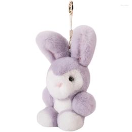 Keychains Real Rex Fur Keychain Furry Pendant For Luxury Women Bag Car Key Ring Accessories Girl Gifts Cute Doll