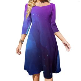 Casual Dresses Abstract Galaxy Dress Colorful Print Elegant Summer Sexy Square Collar Aesthetic Printed 4XL 5XL 6XL