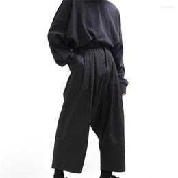 Men's Pants Casual Wide-leg Trousers Culottes Nine-point Loose Dark