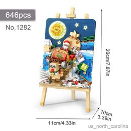 Blocks Painting Building Blocks Christmas Sleigh Model Fun Assembling Toy DIY Home Puzzle Children Toys Holiday Gift R230907