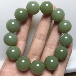 Natural Hetian Yuqingshui Green Jade Bracelet Round Beads Light Green Bracelet Men's and Women's Models