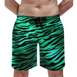 Men's Shorts Zebra Print Board Summer Green And Black Stripes Sports Surf Beach Short Pants Male Quick Dry Retro Design Trunks