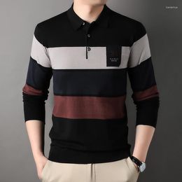 Men's Polos Fashion Brand Polo Shirt Striped Autumn And Winter Clothing Long Sleeve Casual Korean Style Top Quality For Men