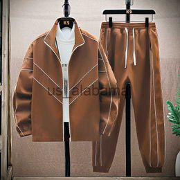 Men's Tracksuits Spring New Men Tracksuit Casual Jacket Stitching Sports Suit Fashion Two Pieces Set Male Sportswear Plus Size Jacket Pants Suit x0907