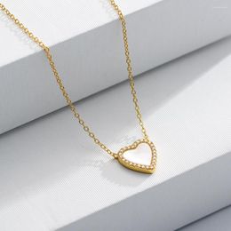 Chains S925 Sterling Silver Heart-shaped Shell Pendant Necklace For Women Light Luxury High Sense Diamond Inlaid Clavicle Chain