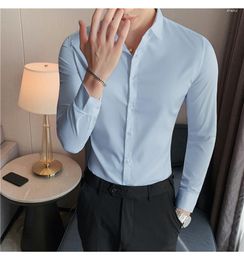 Men's Dress Shirts Spring Men Shirt High Elastic Seamless Quality Slim Long Sleeve Luxury Banquet Social Formal For Size 4XL