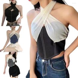 Women's Tanks Women Summer Cross-Cross Halter Crop Top Korean Style Bodycon Corsets Cami Shirt 10CE