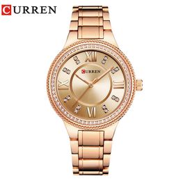 CURREN Brand Luxury Women's Casual Watches Waterproof Wristwatch Women Fashion Dress Rhinestone Stainless Steel Ladies Clock247z