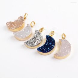 Pendant Necklaces Moon Shape Natural Druzy Agate Raw Crystal Jewellery Connector DIY Necklace Bracelet For Making Drop