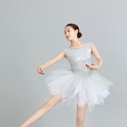 Stage Wear Light Gray Sequin Ballet Tutu Tricot Performance Dance Dress Sawtooth Party