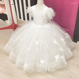 Girl Dresses Flower Feather 3D Butterflies Wedding Kids Party Birthday Ball Gown First Communion Pageant Clothes