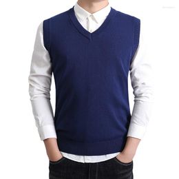 Men's Sweaters 2023 Brand V Neck Knitted Casual Hedging Middle Aged Sleeveless Clothing Sweater Vest