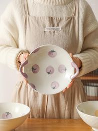 Bowls Ceramics Double Handle Household Fruit Tableware Western Cuisine Creative Disc Kitchen Practical Eco Friendly