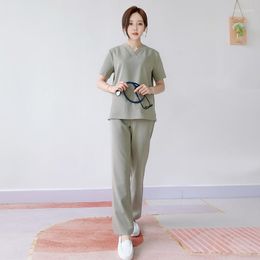 Women's Two Piece Pants Beauty Women Uniform Personal Clinic Female V Neck Short Sleeve Working Suits Dental Summer Workwear