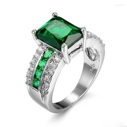 Wedding Rings Square Cut Green Zirconia Ring Sparkling White Gold Filled Bride Womens