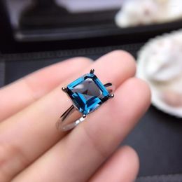 Cluster Rings Charming Natural Topaz Ring Blue Color Jewelry 925 Sterling Silver Square Gem Girl Birthday Gift Year