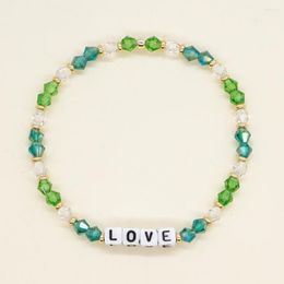 Strand YASTYT Love Letter Bracelet Green Crystal Beaded Stretch Bracelets For Women Fashion Jewellery Summer Beach Jewellery