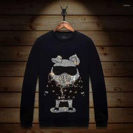 Men's Hoodies 2023 Cartoon Men Sweatshirts Pig Rhinestones Fashion Streetwear Long Pullover Hoodie Slim O Neck Mens Autumn Clothing