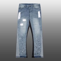 Men s Jeans Streetwear Splash Ink Men Women Patchwork Punk Hip Hop Pants Flared 2023 Spring Destroyed Ripped 230906